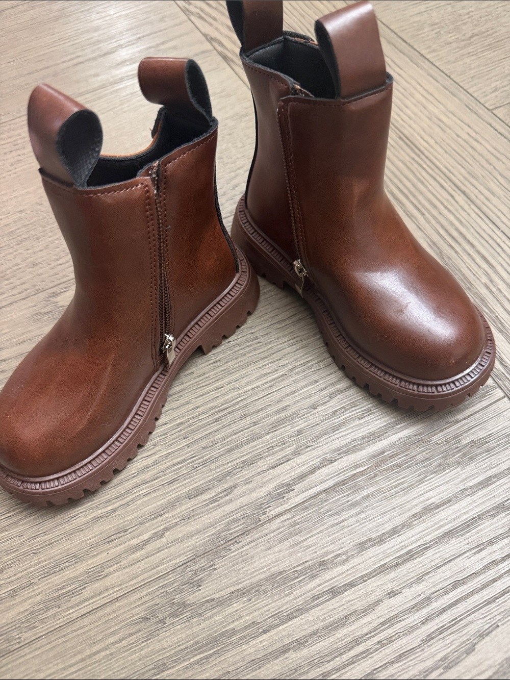 Children's Brown Side-Zip Pull-On Boots